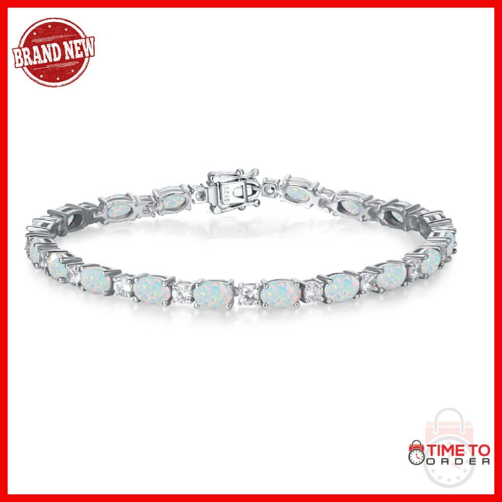 Sterling Silver Tennis Bracelet With Created Gemstones, 7 Inches
